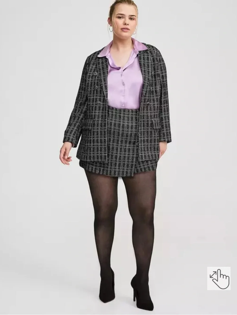 torrid Black & White Plaid Tweed Mini Skort with Side Buttons - Picture 2 of 12